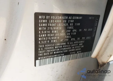 2012 Volkswagen Tiguan Le/S/Se/Sel from USA, damaged, VIN WVGAV7AX6CW532764